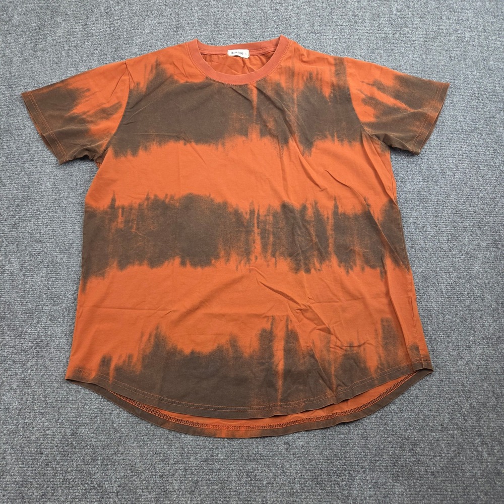 Kliegou Tie Dye TShirt Mens L Rust Orange Brown Stripe Curved Hem Streetwear Tee